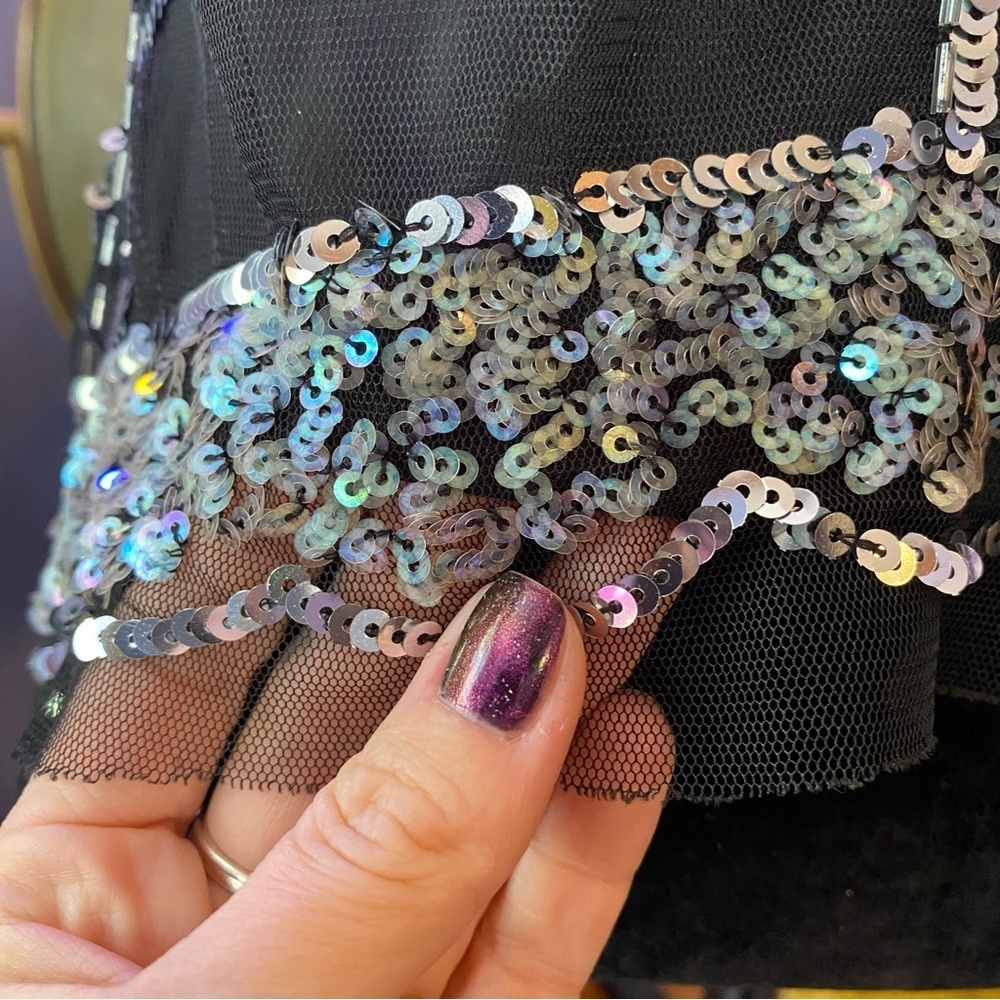 Vintage Y2K Candie’s Black Mesh Sequin Tank Top - Picture 5 of 8